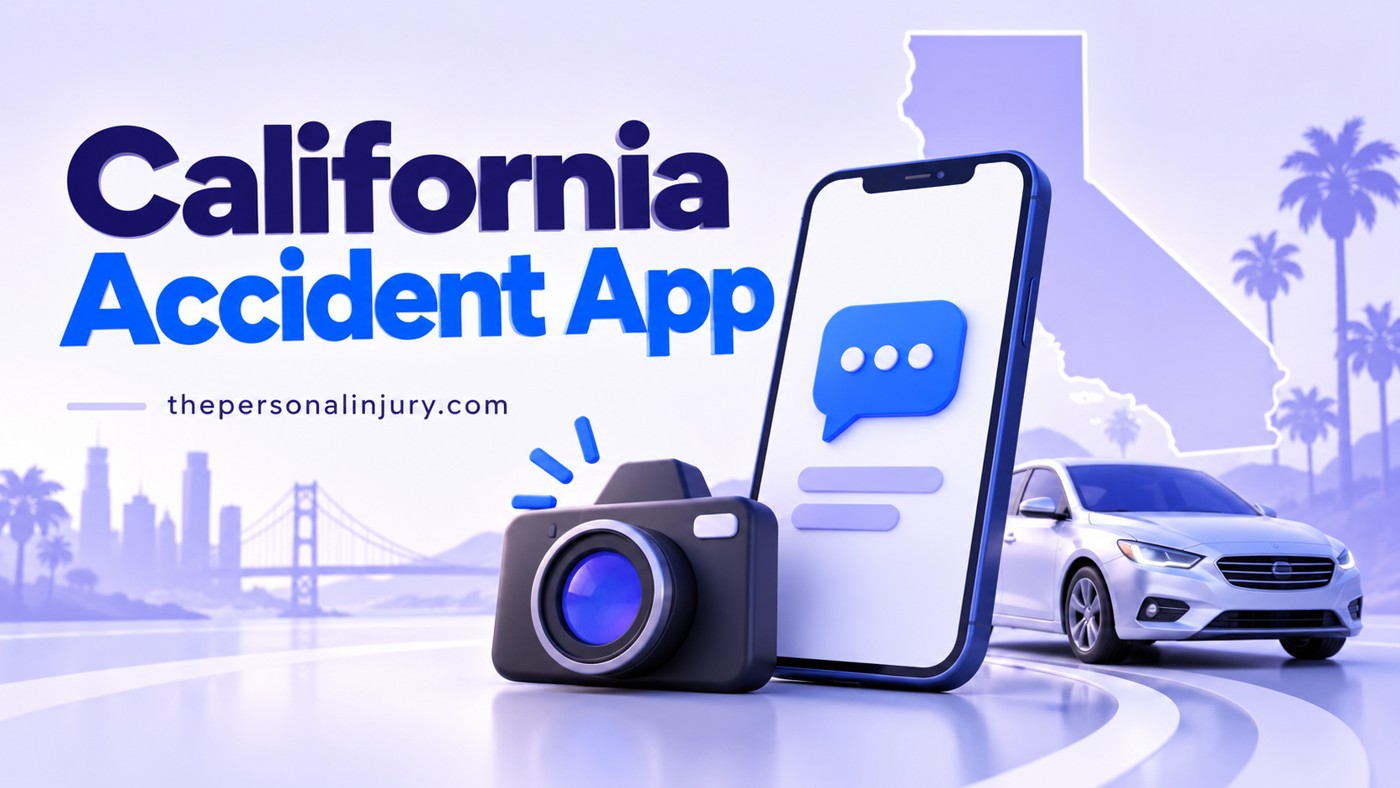 California Accident App: Organize Crash Information Conceptual smartphone, camera and car illustration for the California Accident App