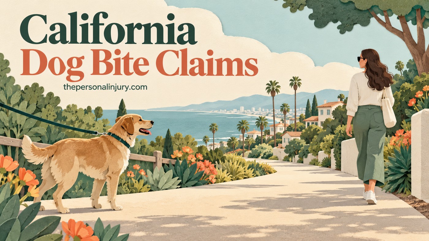 California Dog Bite Claims: Care, Evidence and Your Rights Illustrated leashed dog and pedestrian on a California neighborhood path