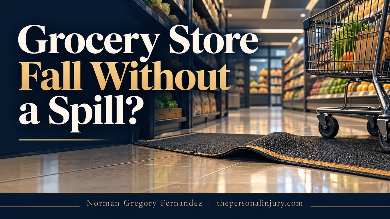 California Grocery Store Fall Without a Spill Grocery aisle and raised mat with the headline Grocery Store Fall Without a Spill