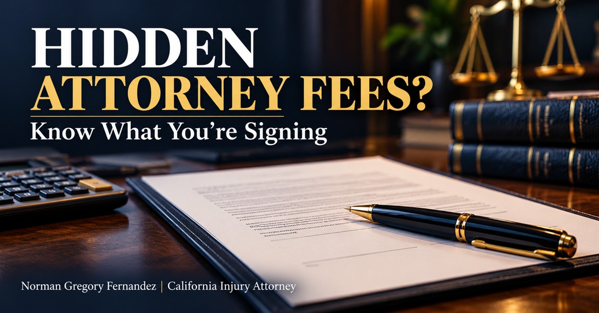 Attorney fee agreement and pen with the headline Hidden Attorney Fees? Know What You’re Signing