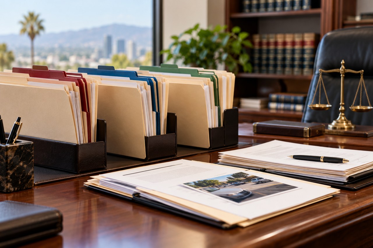 California Personal Injury Lawsuit Process Explained Organized legal case files on a law office desk