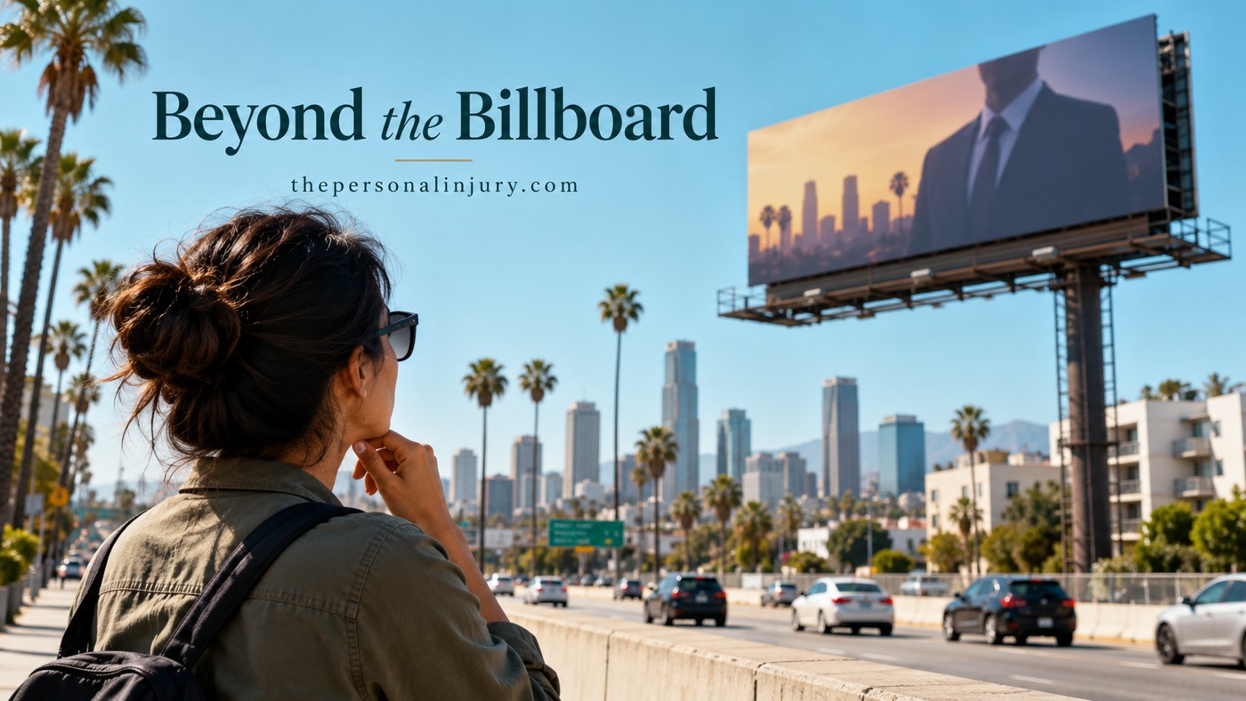 California Injury Lawyers: Look Beyond the Advertising Person considering a generic roadside billboard in California