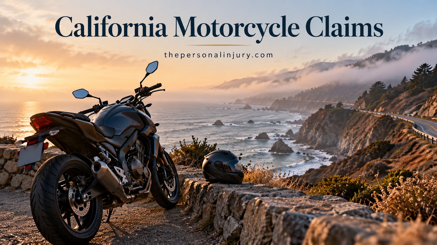 California Motorcycle Injury Claims: A Rider’s Guide Motorcycle and helmet at a California coastal turnout
