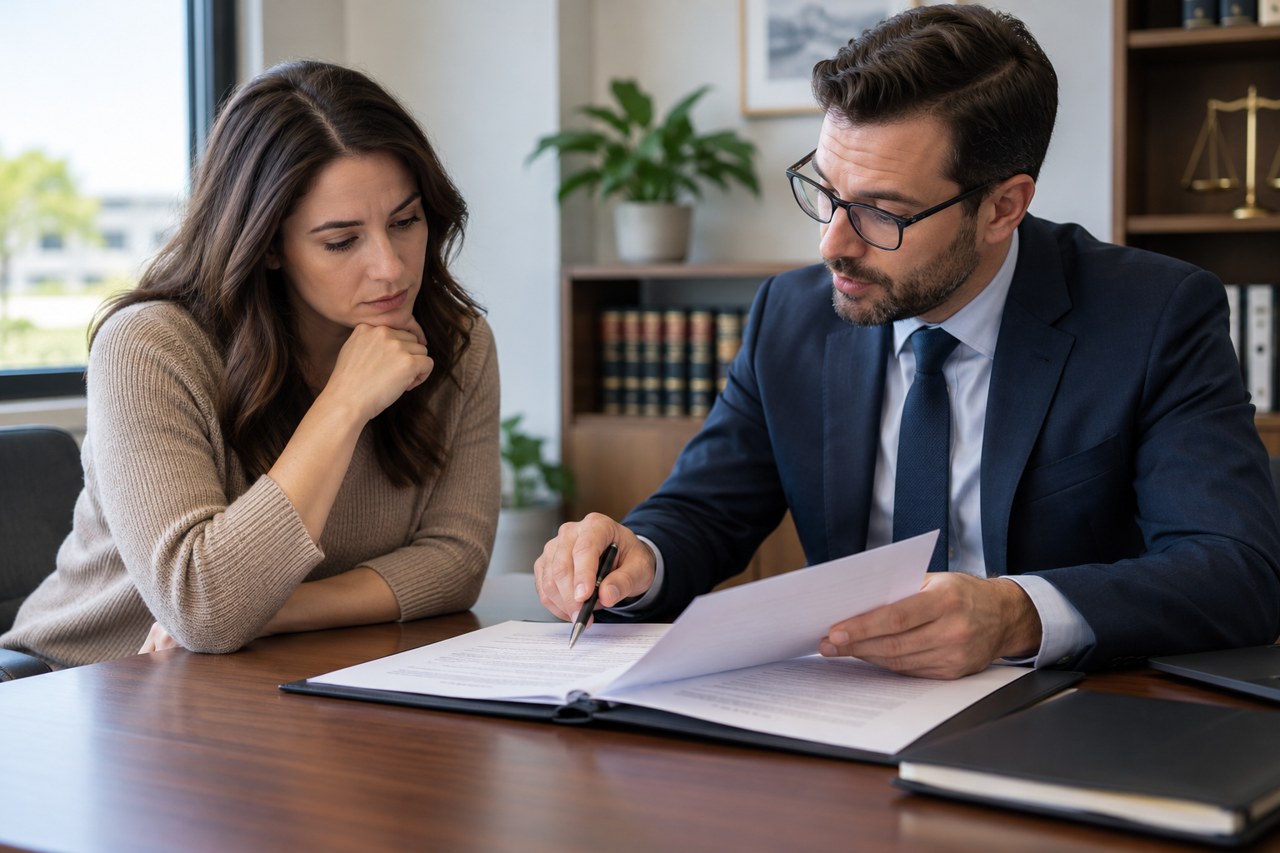 Client and adviser reviewing automobile insurance documents