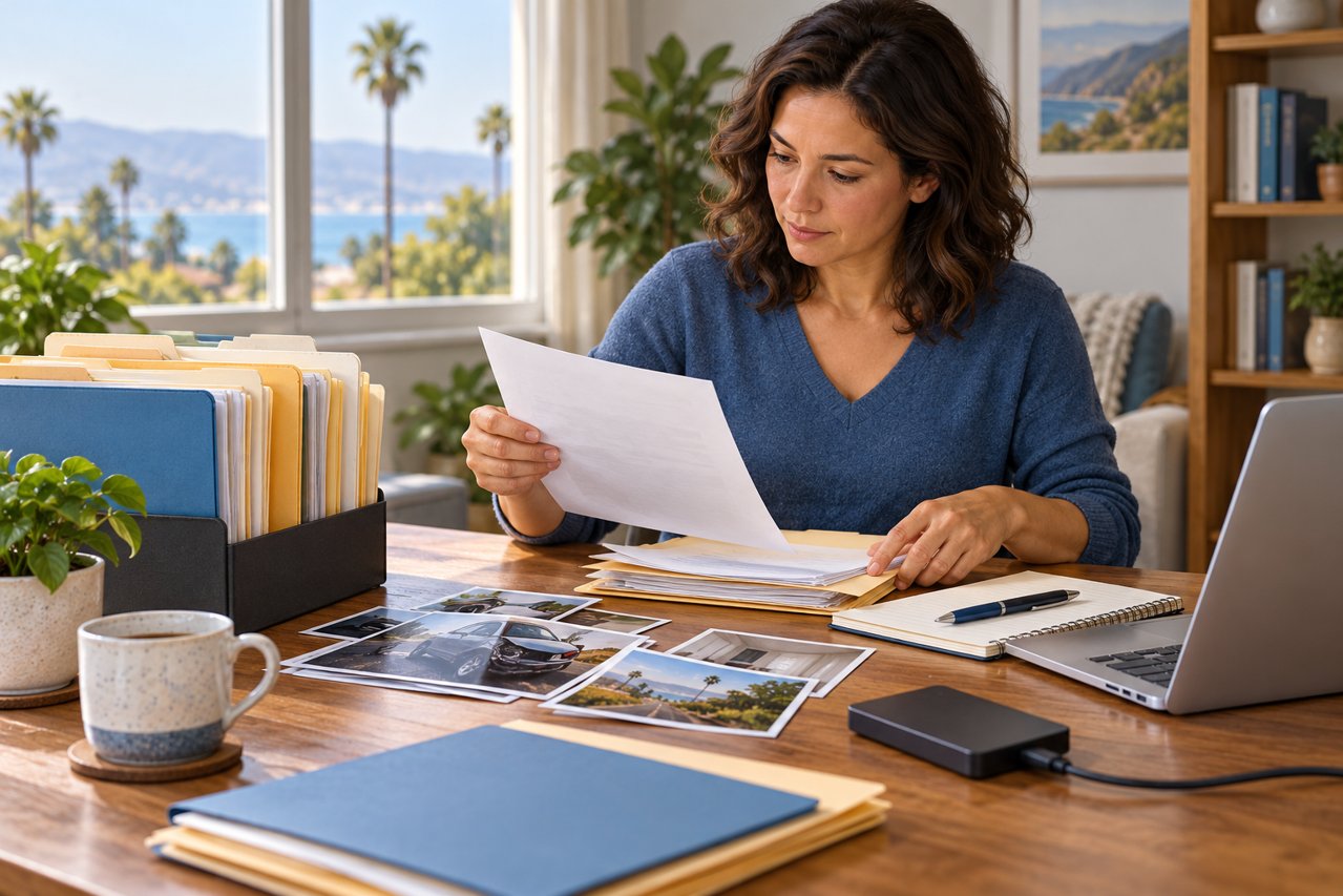California Requests for Production Document Preparation Illustration of a client organizing documents photographs and electronic records for discovery