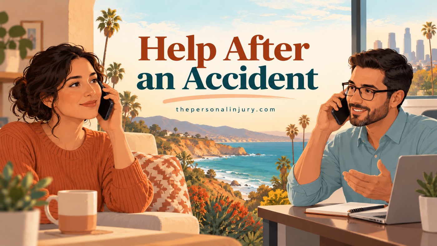 Abogado de Lesiones en California: Presentación en Español Illustrated telephone consultation with the English headline Help After an Accident